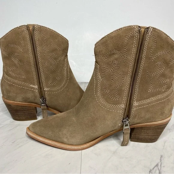 New! Dolce Vita Solow Tan Suede Western Bootie 7 - Picture 6 of 15